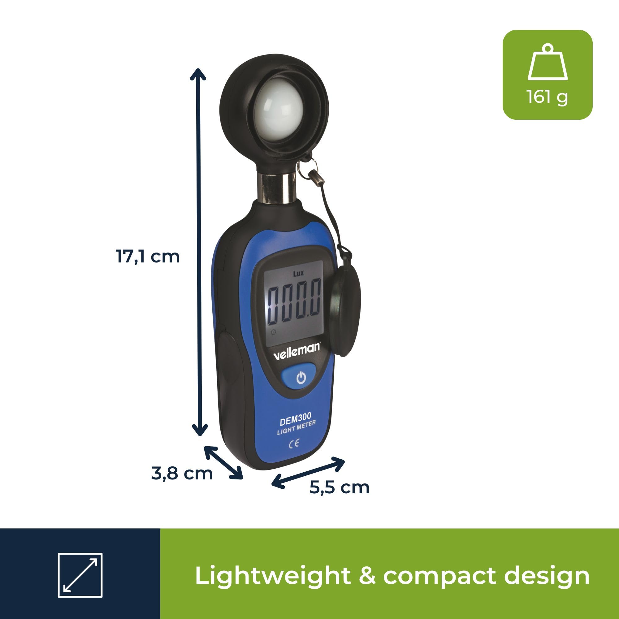 Velleman Esposimetro digitale, funzione max/min, 0-200.000 lux, display LCD, tascabile