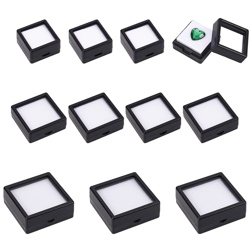 BENECREAT 24 Pack 3 Size Black Gemstone Display Box, Diamond Show Case Container with Clear Top Lids for Gems, Jewelry Packing