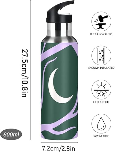 Miniatura 9 de Abstract Art Purple Branch Moon Green Leak Proof Metal Water Bottle with Leak Proof Spout Lid Double Wall Vacuum for Travel, Camping, Bike 32 OZ
