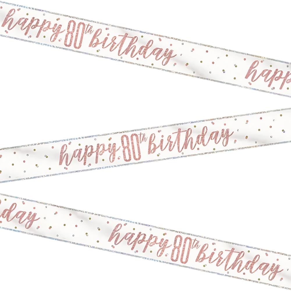Stunning Rose Gold Happy 80th Birthday Glitz Foil Banner (274cm) - Dazzling Party Decor for a Memorable Milestone - 1 Pc