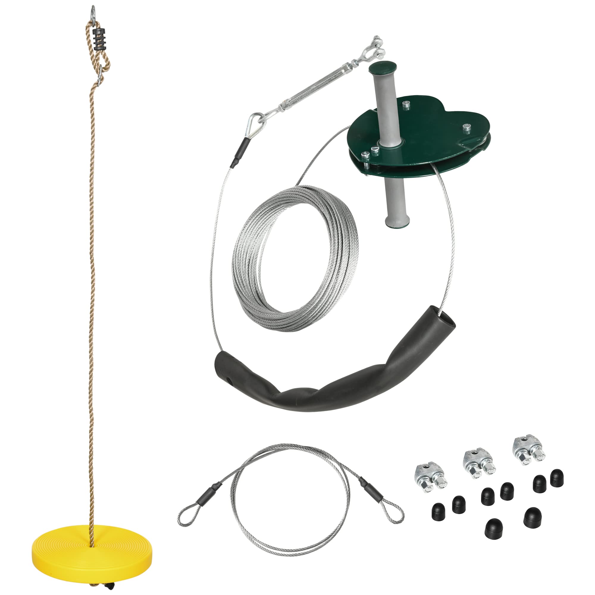 Outsunny Kit di traversata tirolese per bambini 6-10 anni Traversata tirolese da giardino Impugnatura antiscivolo Corda regolabile Dispositivo di protezione dell'albero Portata massima di 80 kg Cavo