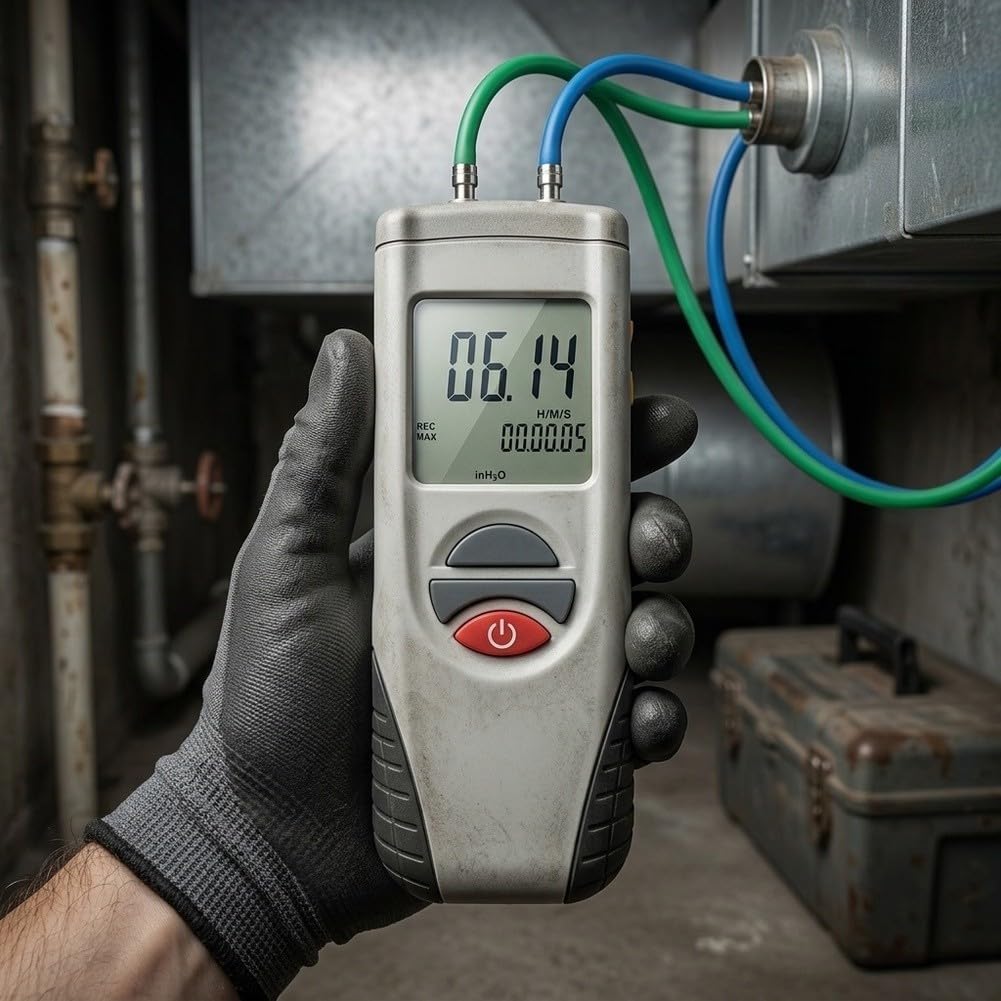 HT-1895 Digitales Differenzdruckmessgerät mit Dual-LCD Display, 0,3% Genauigkeit, 11 Druckeinheiten kPa/psi/mmHg, Datenhaltefunktion für HVAC und Industrie