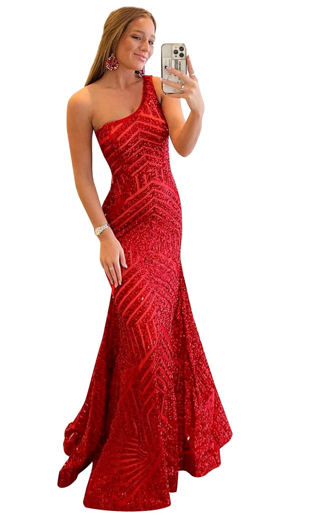 Ztikolen Womens One Shoulder Sequin Mermaid Corset Prom Dresses for Teens Sparkly Long Formal Evening Ball Gown ZN012