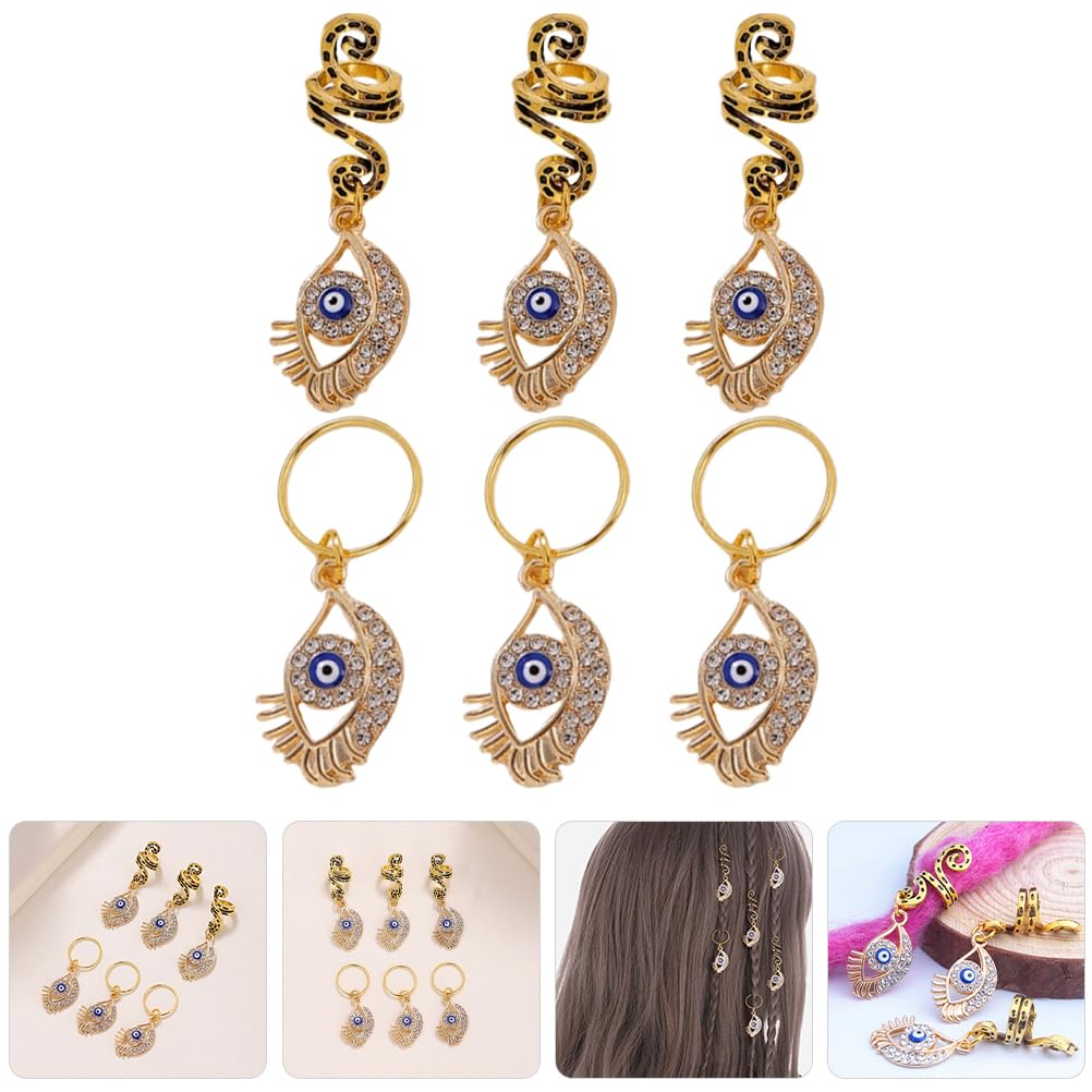 Amosfun Snake-Shaped Hair Braiding Ring Evil Eye Pendant Hair Jewelry for Locs and Braids 1.77 Inch Dreadlock Accessories for Holiday and Everyday Style