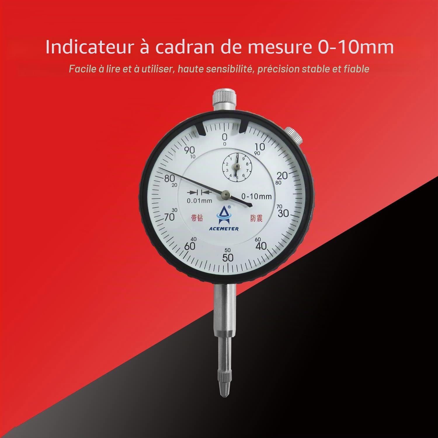 Indicateurs à Cadran Métrique Comparateur de Précision 0,01 mm, Gamme de 0~10 mm