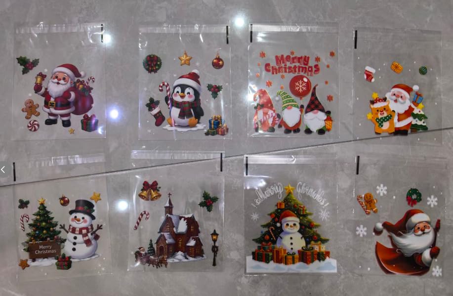 YoungTree 200 Pcs Christmas Sweet Bags, Clear Santa 8-Design Mix
