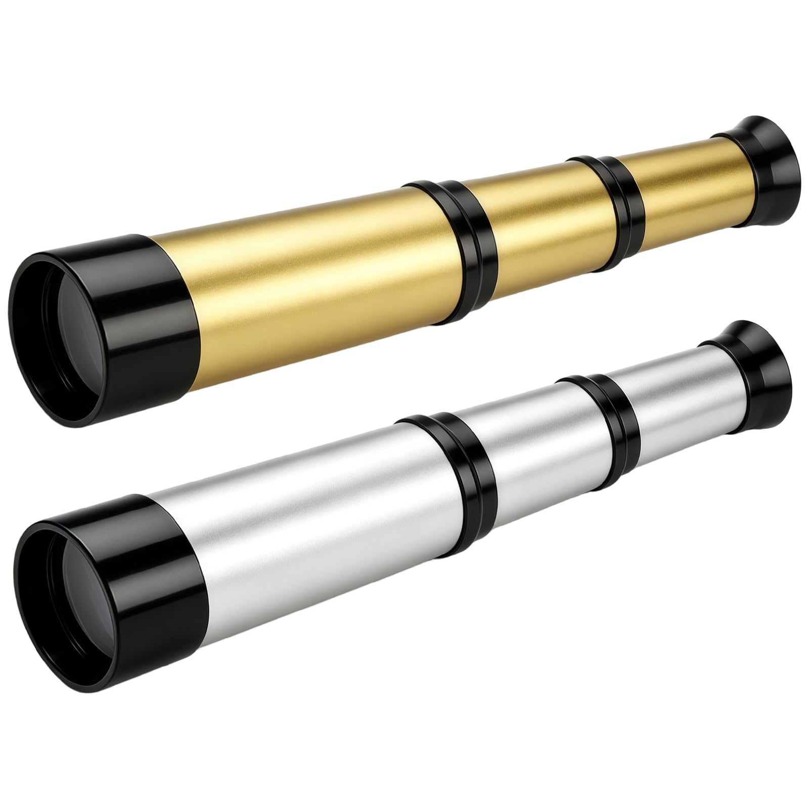 XNFUOE 2PCS Pirate Monocular Telescope Gold Silver Handheld Collapsible Zoomable Telescope Science Experiment Toy Portable Captain Spyglass for Travel Camping Hiking Travelling Cruise Ship Party