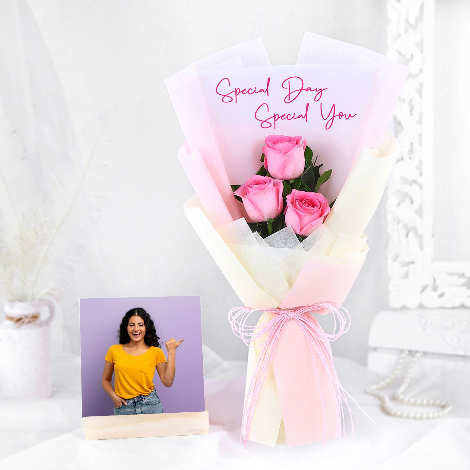 fnp Special You Rose Bouquet N Personalised Frame – Romantic Custom Wedding Gift for Couple-image-6