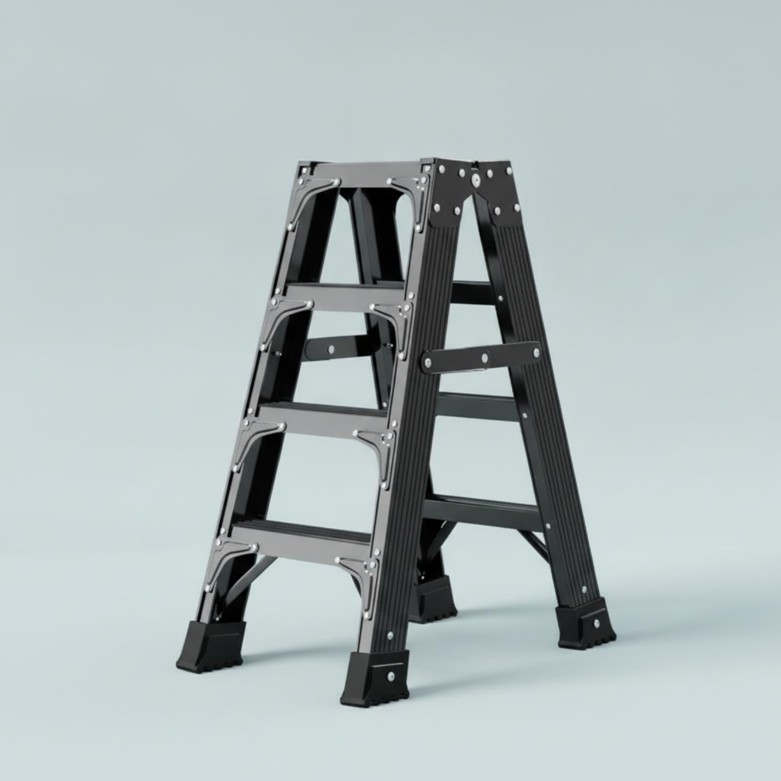 Escalera Reforzada a Plegable con, Escalera De Tijera De 5 Peldaños, 1.5 Metros, Reforzada, Color Negro Premium