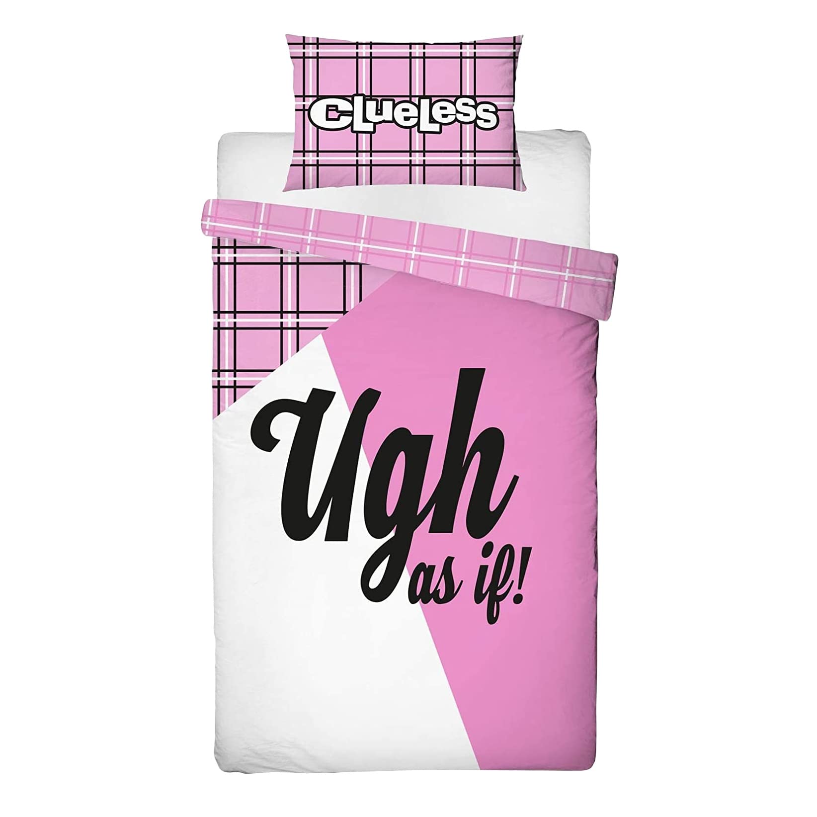 Clueless Icon Single Duvet Cover Reversible Bedding Set Pink Check
