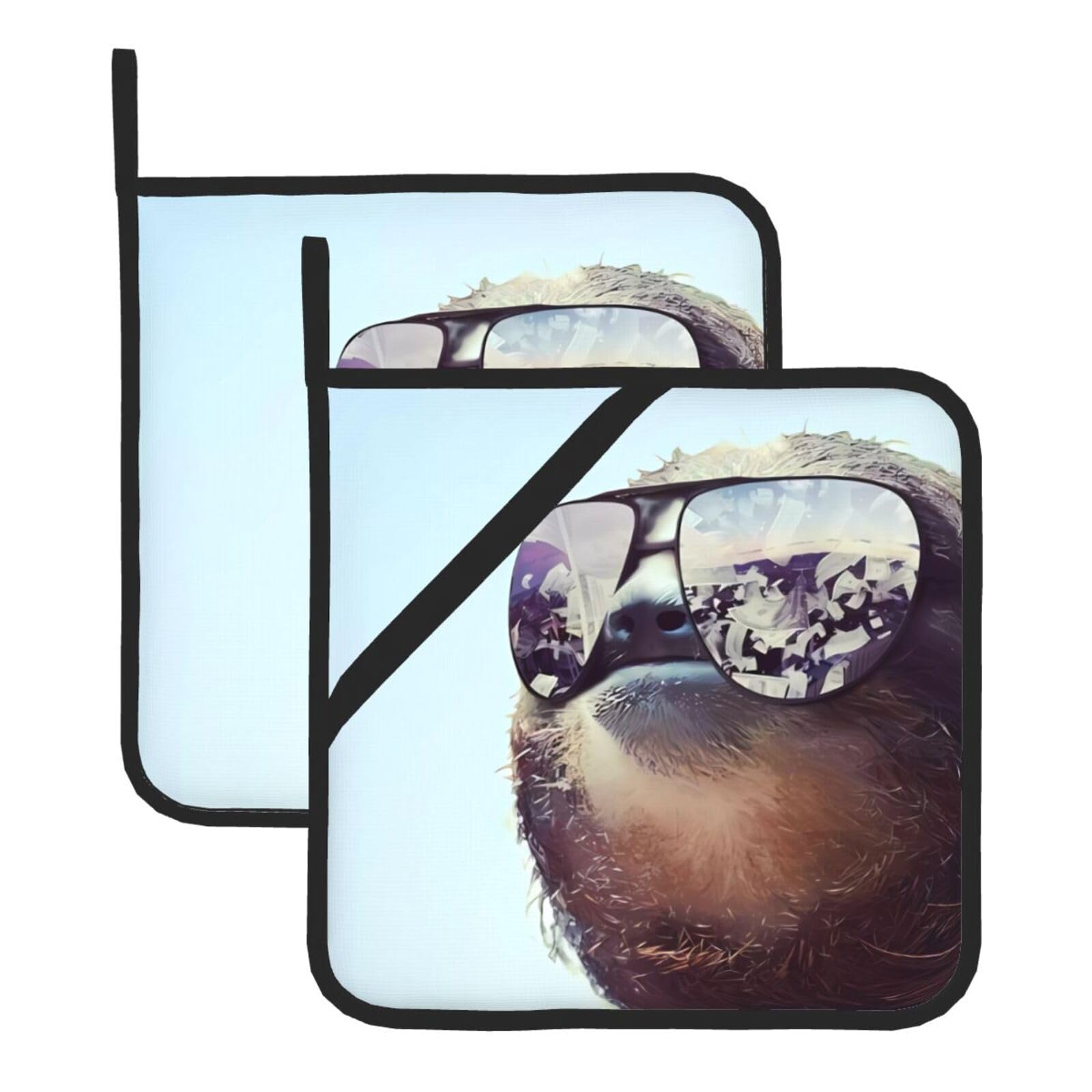 HJFCZH Sloth with sunglasses Prints Square Hot Pads for Kitchen Counter - Waterproof Pot Holders, Durable Heat Resistant Throw Layers for Serving, Oven & BBQ - 2 Pack