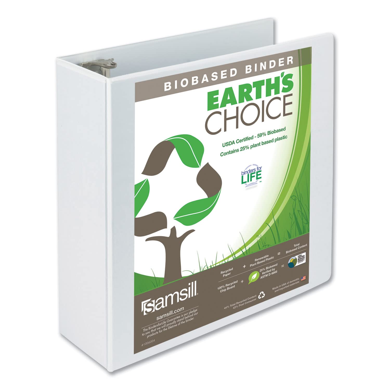 Samsill Plant-Based 4 Inch Durable Round Ring, View Binder, Eco-Friendly, USDA Certified Biobased, Single, White