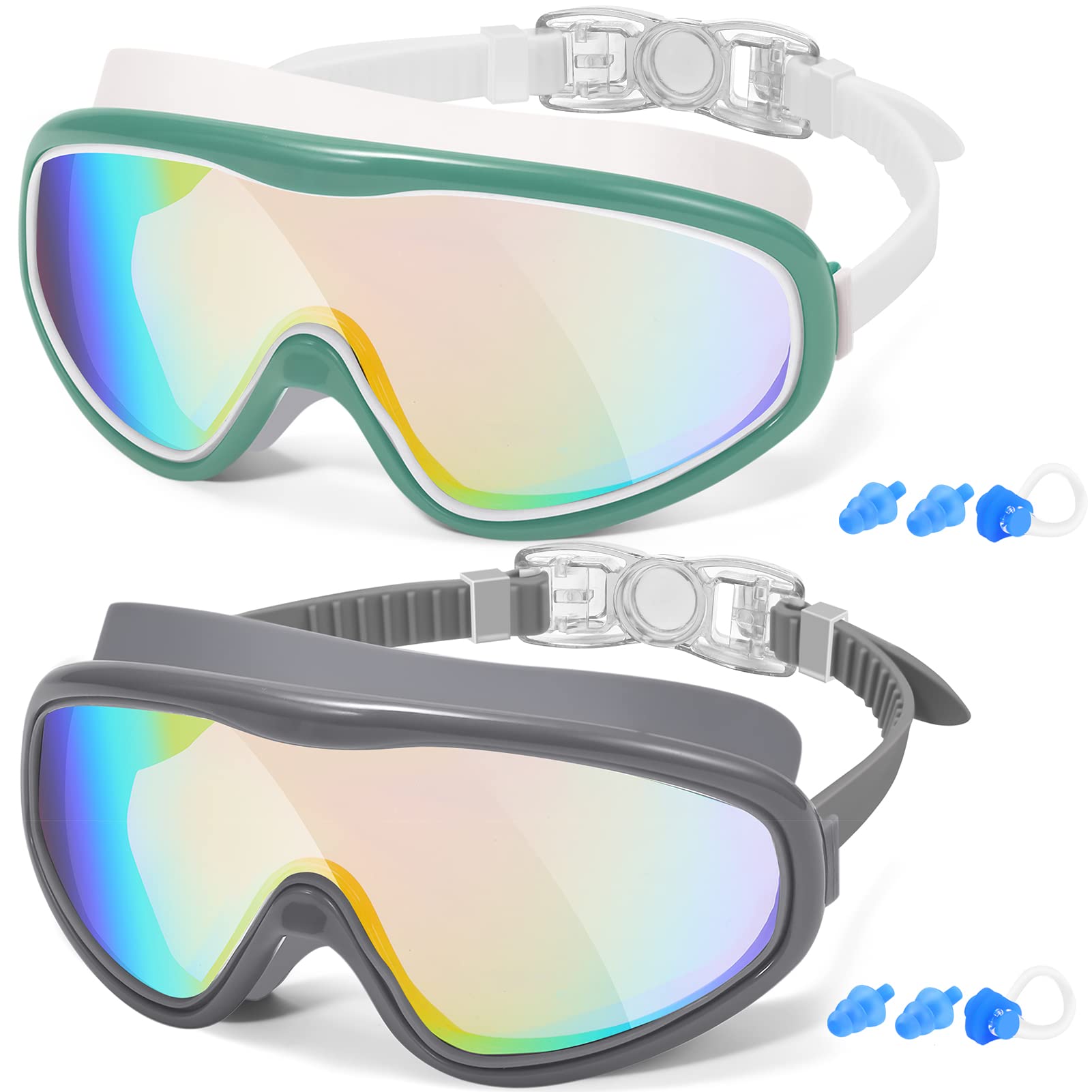 EasYoung Adult Swim Goggles, 2-Pack Wide View Swim Goggles for Men Women Youth Teen, Anti-Fog, UVProtection, Over 15 Years