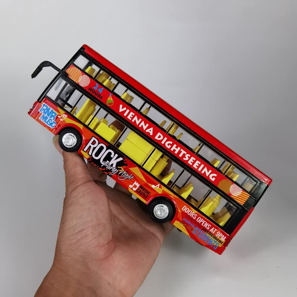 DUWOL Long Double Decker Bus Diecast Alloy Metal Long Bus Open Door Light & Music Model Pull Back Buses Toys for Boy Kids 3
