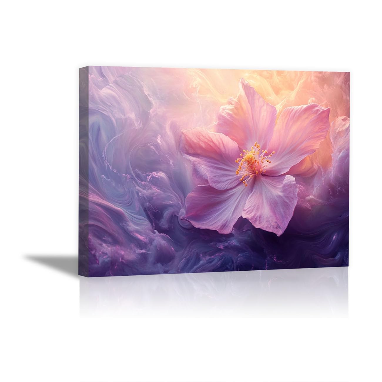 QUSAAOU Wall Art For Hallway And Stairs Lavender Pink Hibiscus Smoky Gradient Morden Livingroom Wall Decor Nature Pictures For Bedroom Kitchen Corridor Office Decor(lilac)-70x100cm Unframed