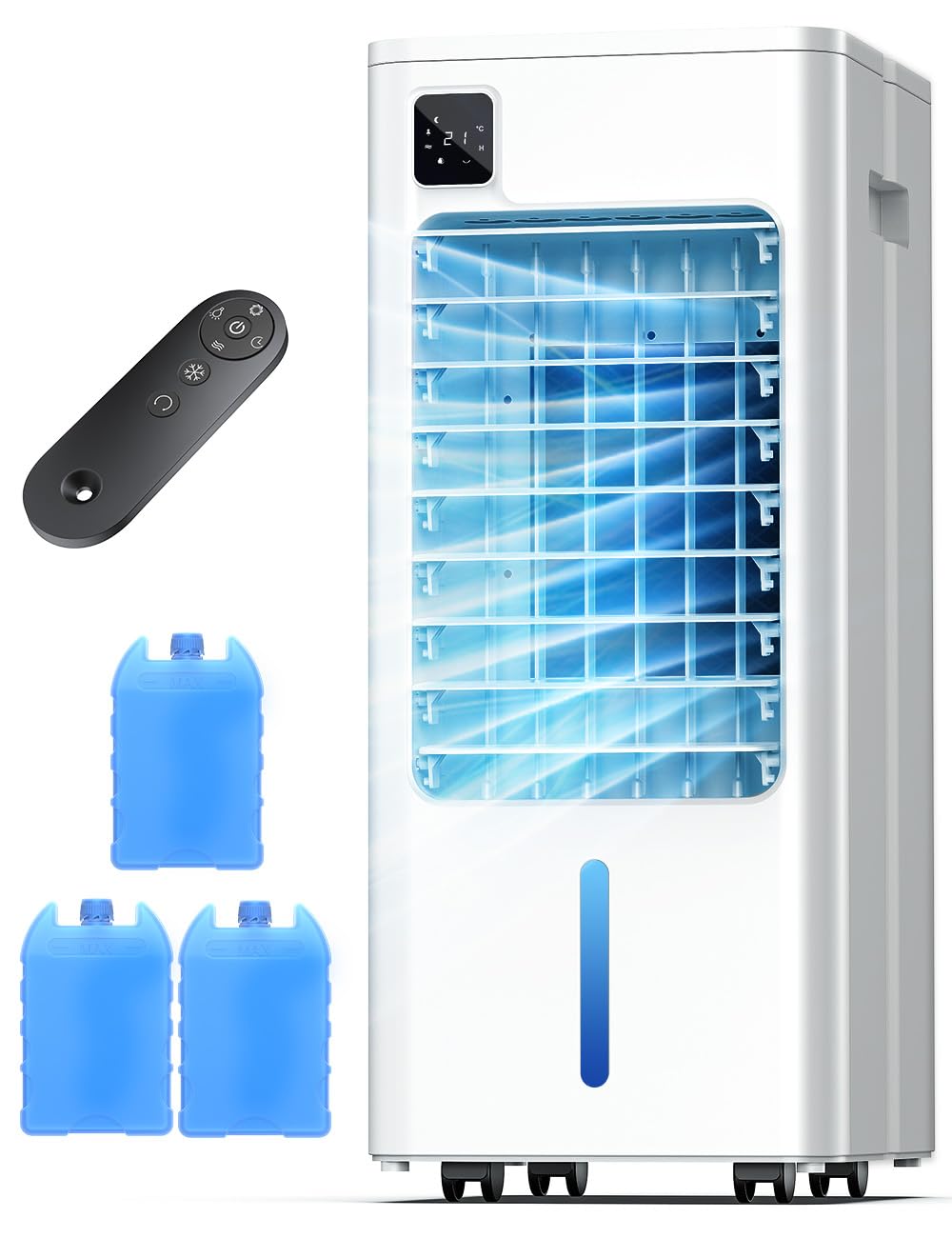 24" Portable Air Conditioners Windowless, Quiet Evaporative Air Cooler with Remote, Digital Display, 12H Timer, 5 Modes & 3 Speeds, 2 Gal Water Tank, 100°Oscillating Swamp Cooler, AC Unit