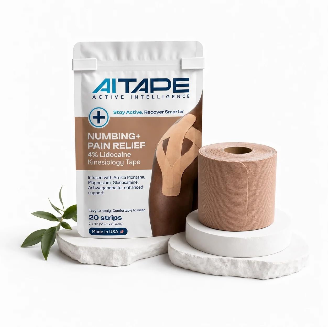 AI Tape 4% Lidocaine Kinesiology Tape, 20 Precut Strips, Pain Relief