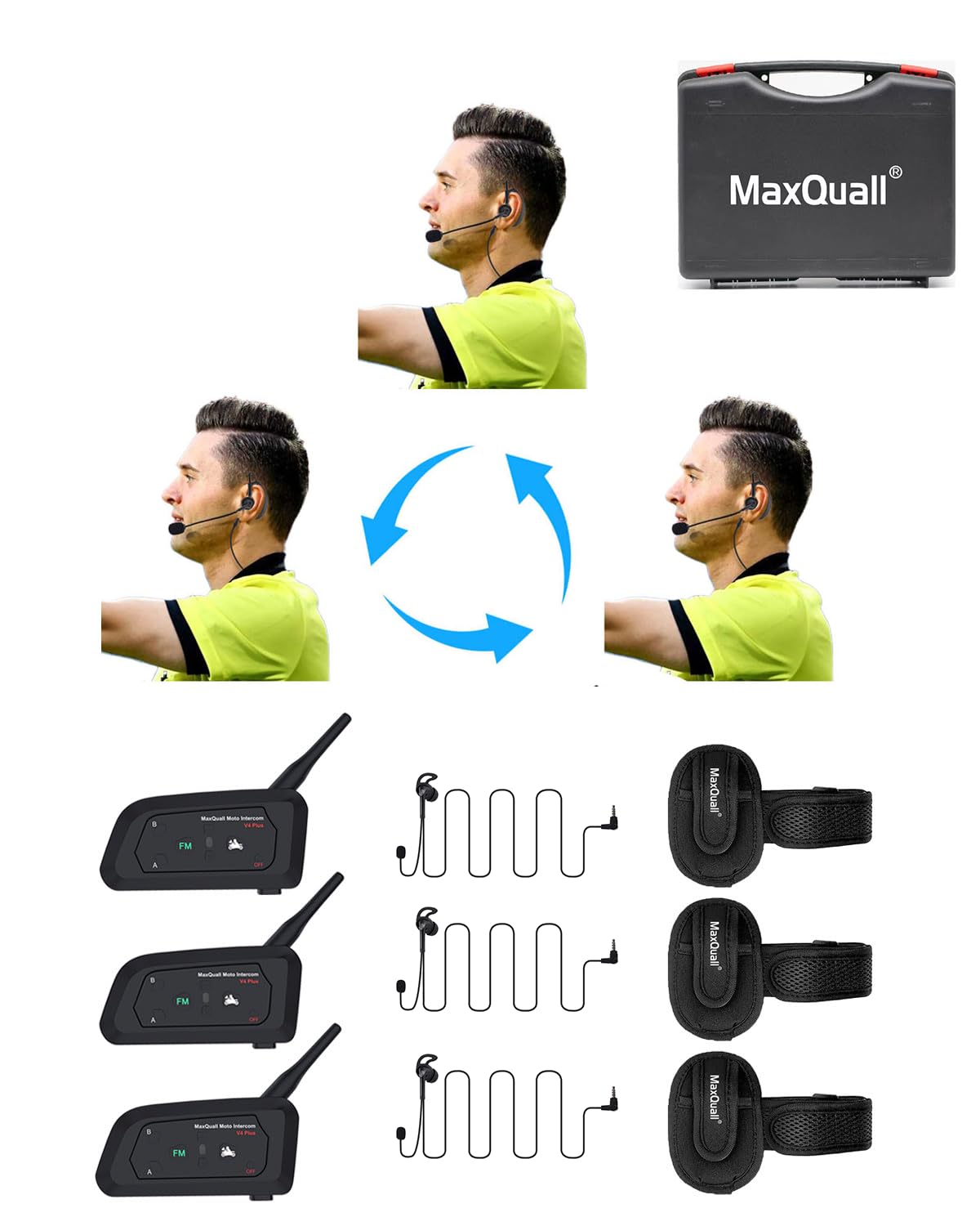 referee communication headsets 3 person bluetooth full duplex