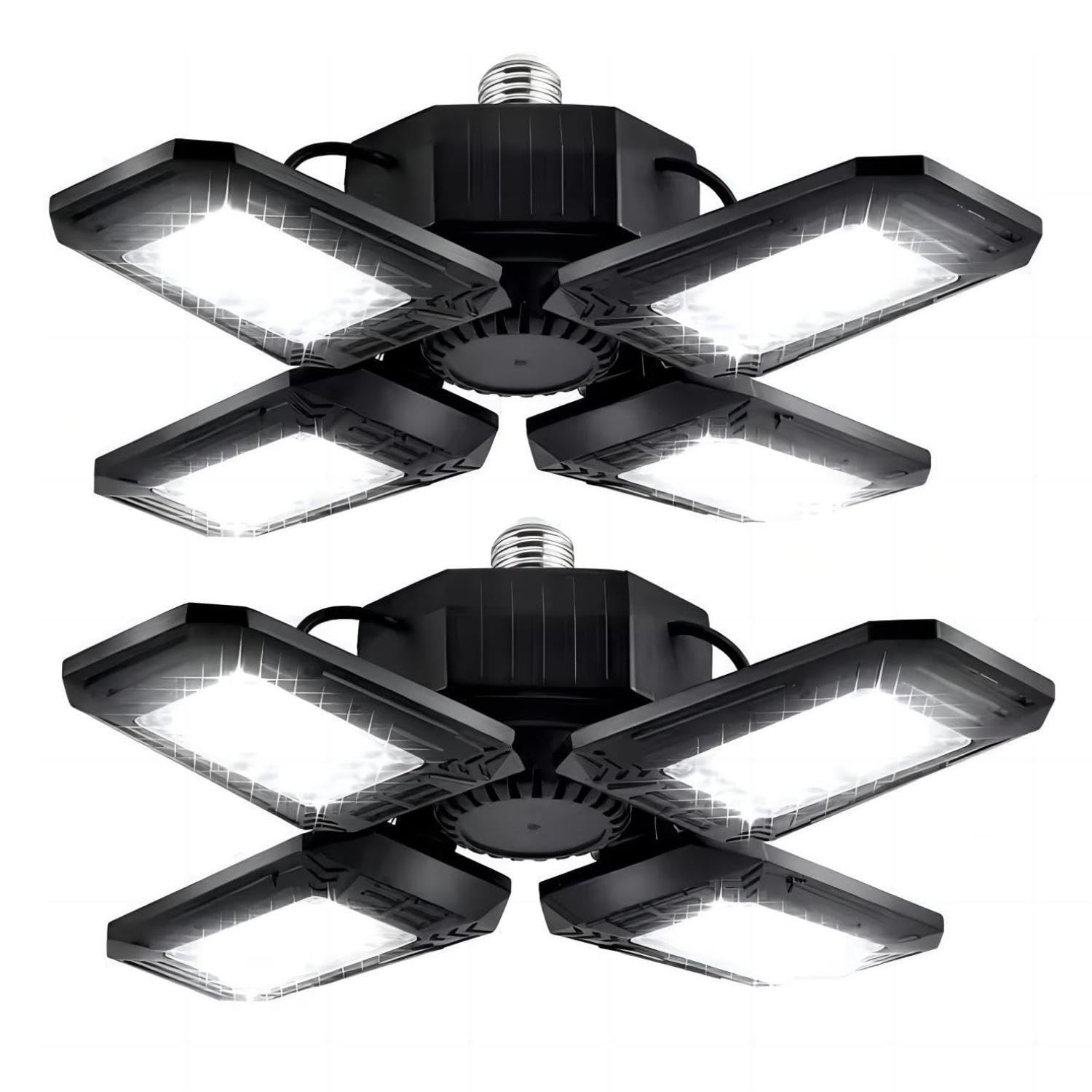 2 Pack Deformable LED Garage Lights - 12000 Lumen 6500K Daylight 120W, Four Leaf Garage Ceiling Lighting…