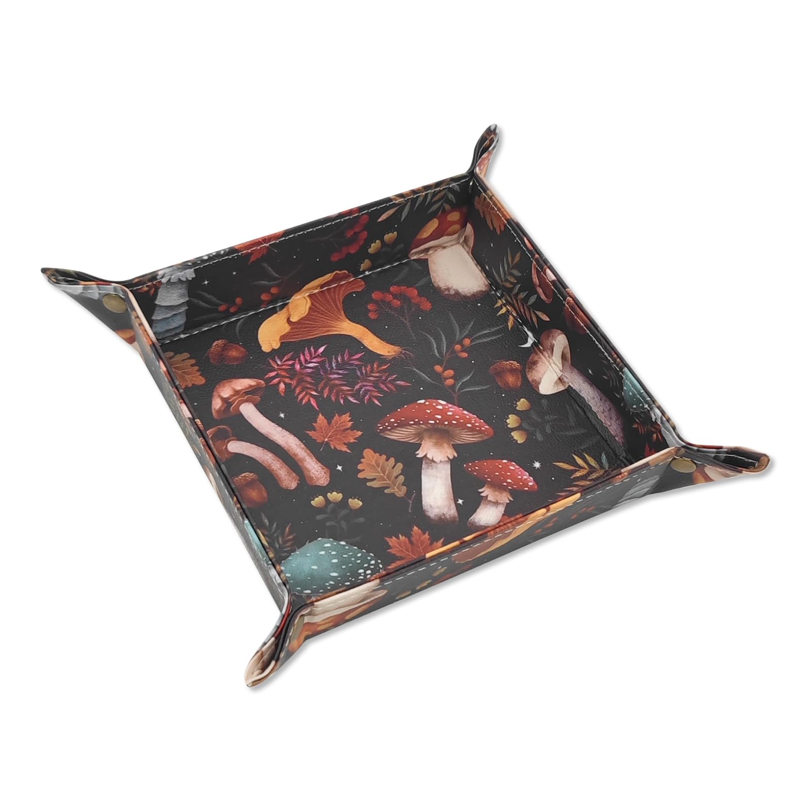 PU Leather Jewelry Tray, Valet Tray Catchall Storage Dish Plate, Entryway Desk Organizer for Phone, Keys, Wallet, Watch - Mushroom