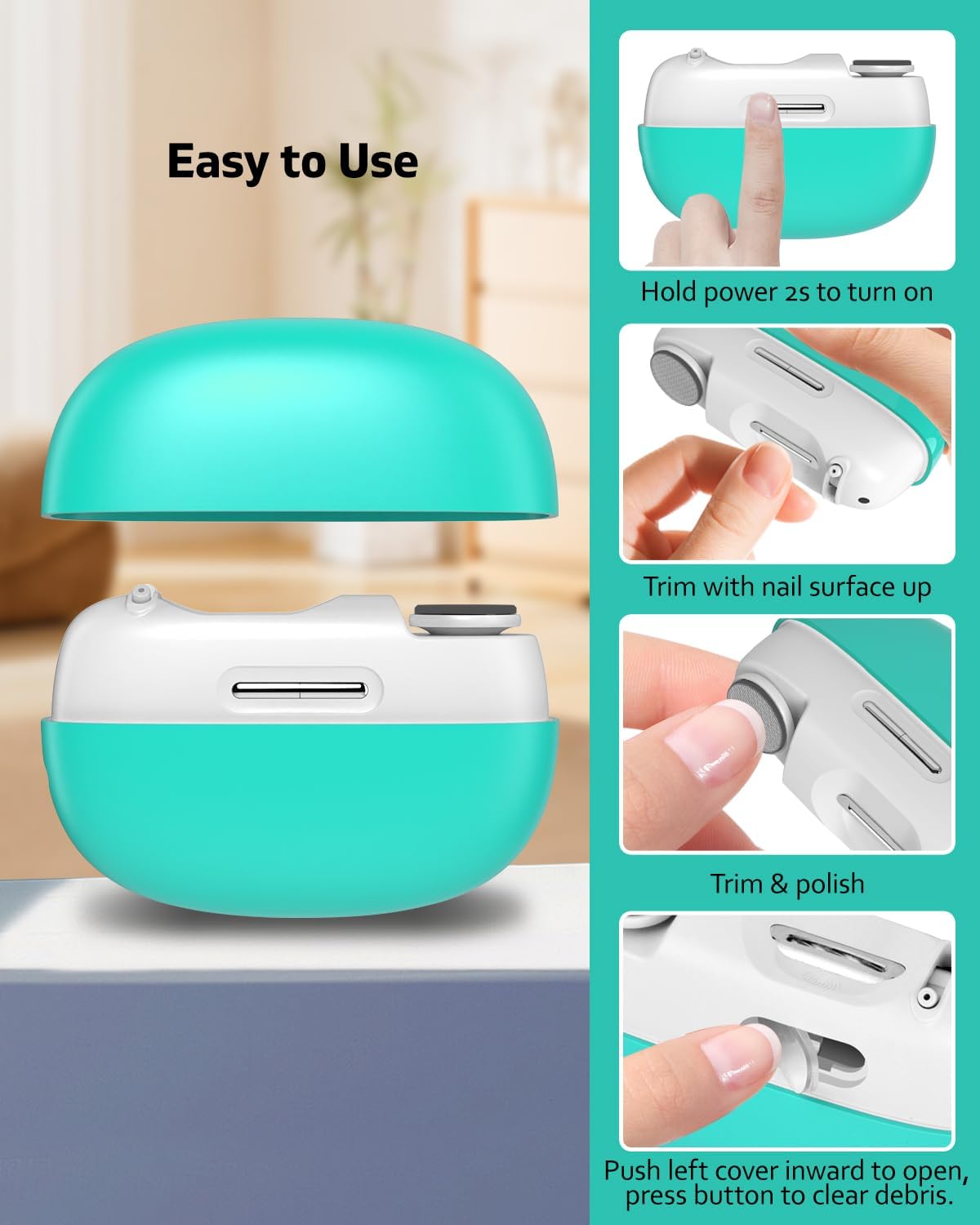 Upgraded 3 in 1 Electric Nail Clippers Automatic Nail Trimmer with Polishing Head, Dual Blade Narrow Gap, Dust Storage, 2 Speed Settings, LED Light, Safe for Baby, Kids, Adults and Seniors