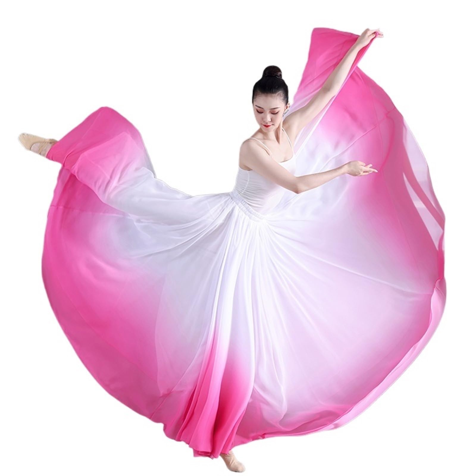 Falda De Ballet Falda de Ballet Elegante con gradiente for Mujer, Ropa de Baile Larga fluida de Gasa, Traje de Baile clásico de 360-720 Grados, Falda Maxi de actuación(Pink Skirt,One Size)