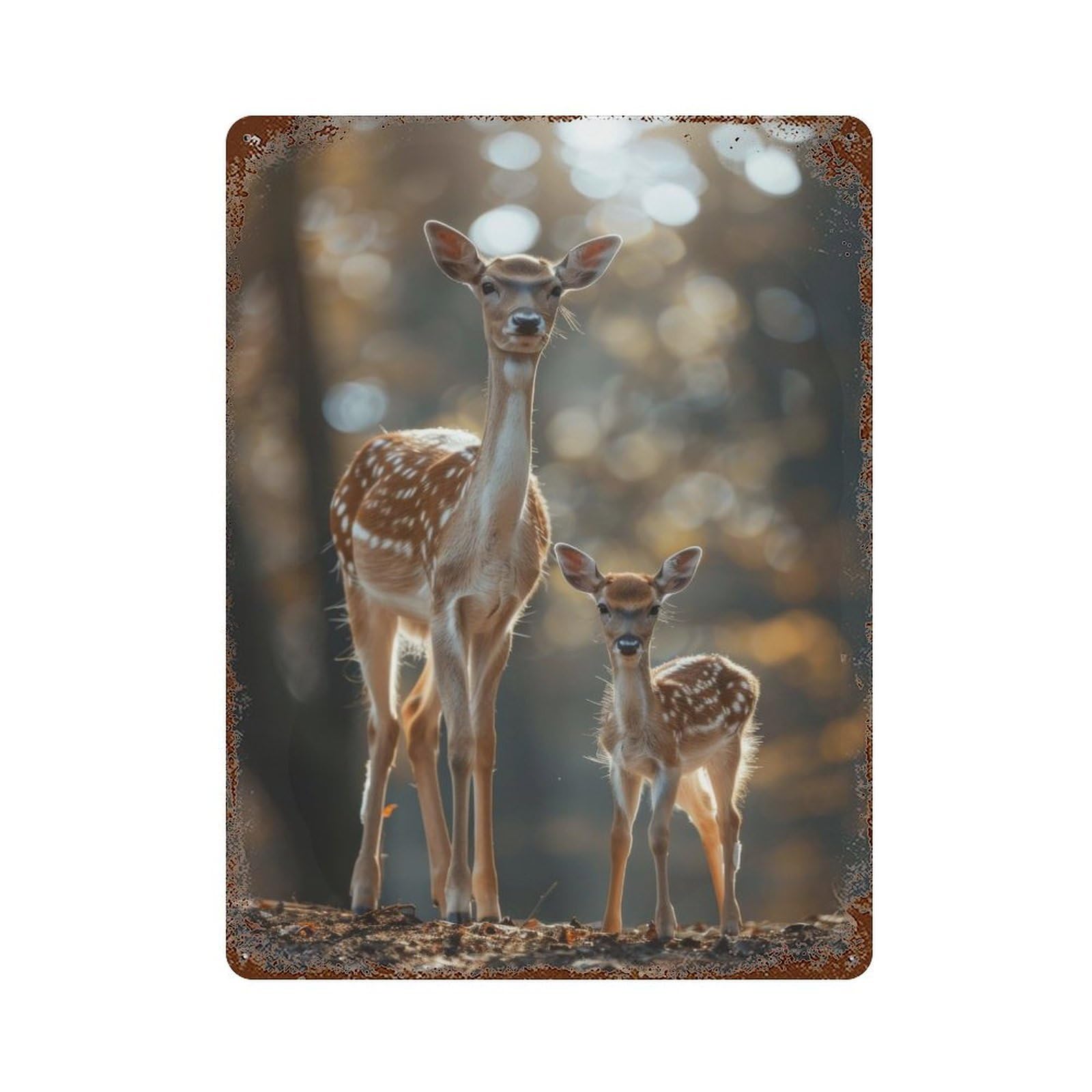 Deer Animal Family Decorative Tin Sign 15.7"x11.8", Rustic Home Decor for Garage, Pub Or Kitchen