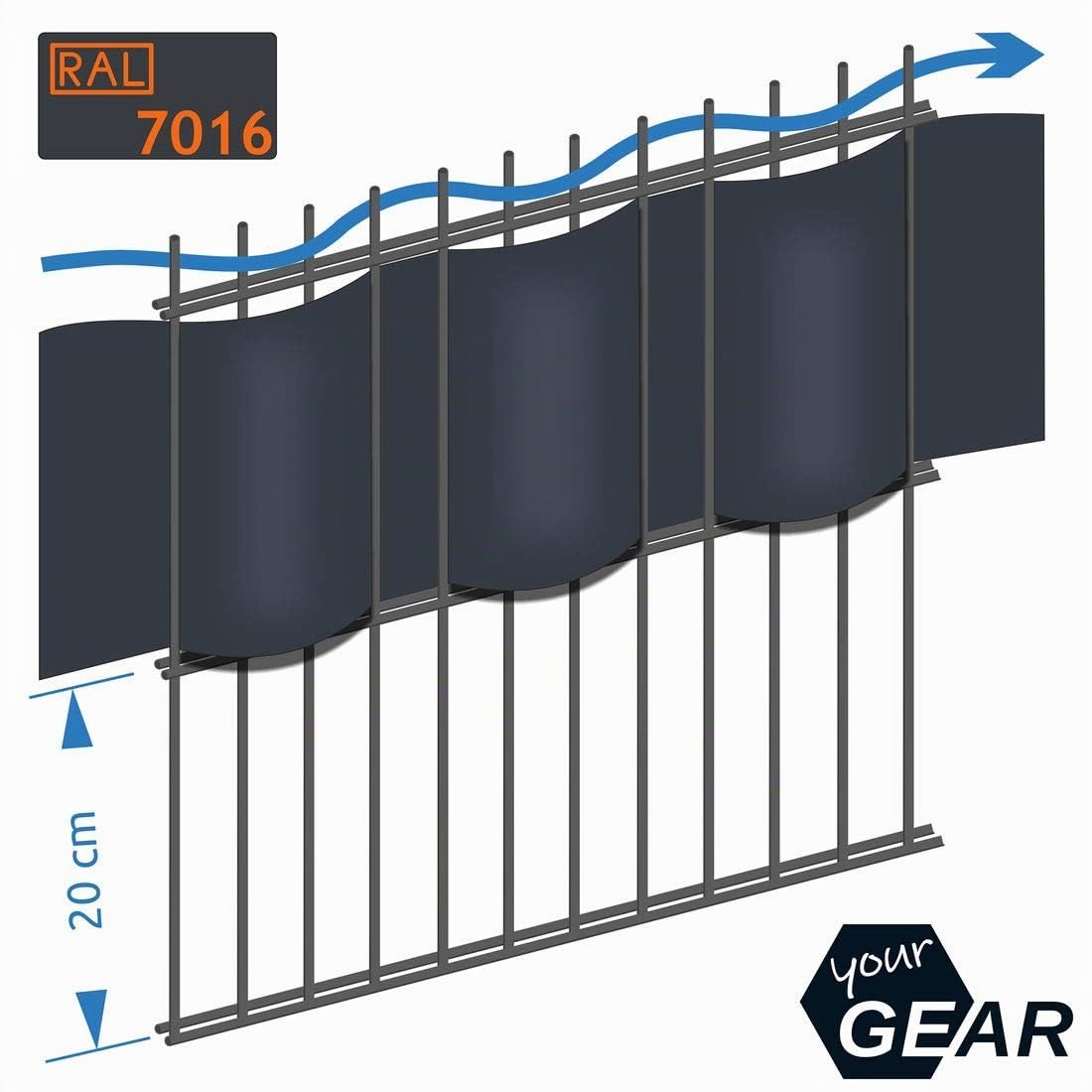yourGEAR 100 Meter Sichtschutzstreifen 450 g/m² + 80 Clips - Zaun Wind- & Sichtschutz für Stabmattenzäune mit Einzel- oder Doppelstabmatten