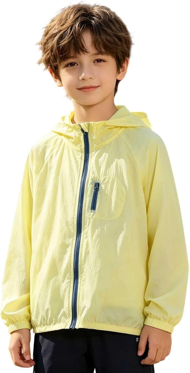 Kids Zip-Up Hoodie Girls Boys UPF50+ Sun Protection Jacket Lightweight Breathable Hooded Cooling Shirt with Pockets