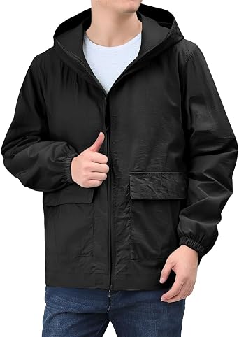 Sports Jacket Fashion for Men Lightweight Jackets for Men, Sun 50+ Shirts Plain Full Zip Comfort Rash Guard Hoodies Jumper Rain Jackets for Sweat Jacket