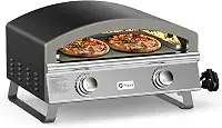 Forno de pizza a gás ao ar livre faz 2 pizzas ou pizza extra grande, máquina de pizza de grande capacidade de 63,5 cm, fogão versátil com pedra de cozimento de 48 cm para bifes, carne, frutos do mar, economize tempo cozinhando quantidade de alimentos para festa