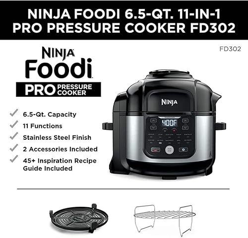 Miniatura 4 de Ninja Foodi - Olla a presión profesional 11 en 1 de 6.5 cuartos de galón, freidora de aire con acabado inoxidable que vaporiza al vapor, cocina
