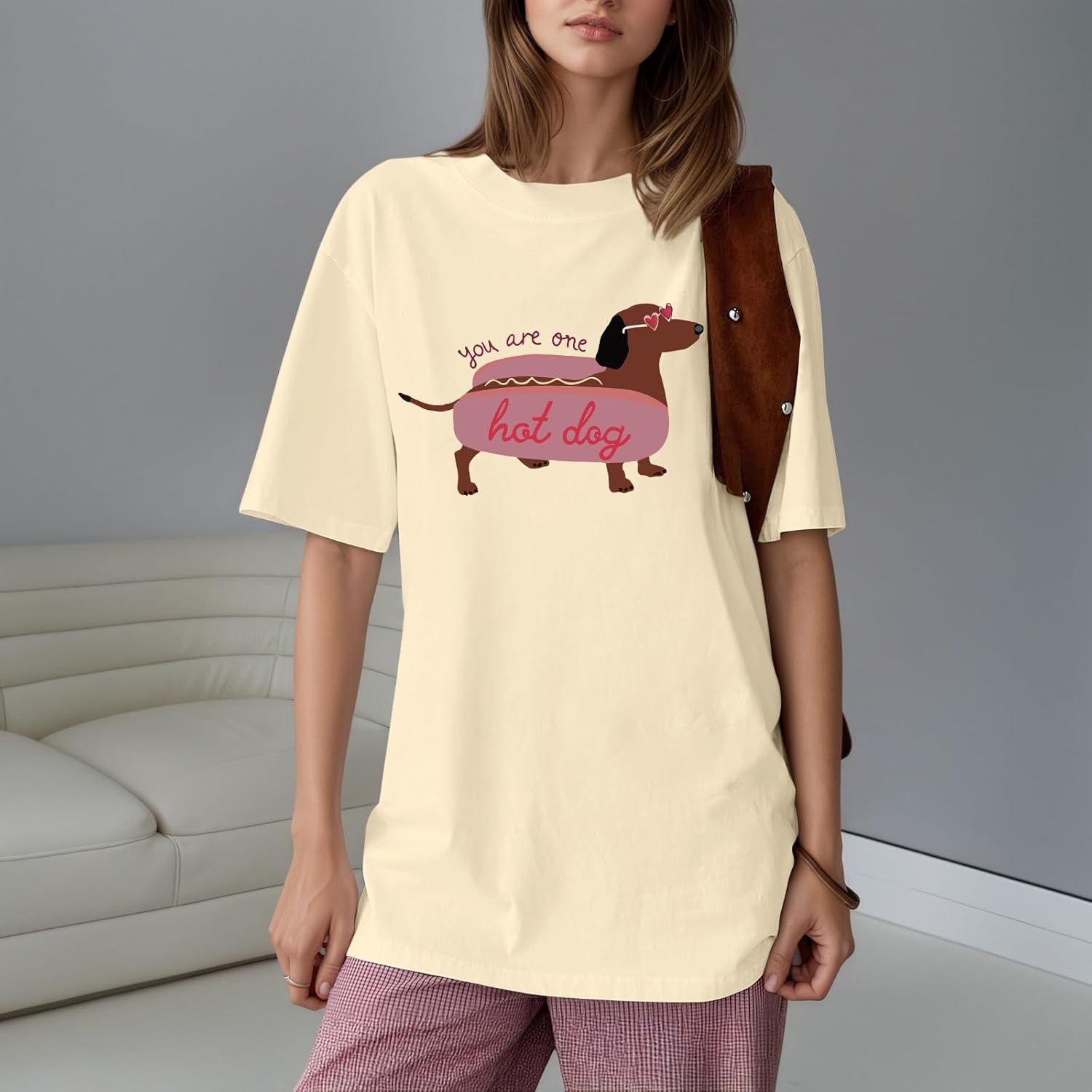 Oversized Funny Shirts for Women Cute Graphic Tees You are One Hot Dog Printed T Shirts Aesthetic Clothes Preppy Tops - Image 4