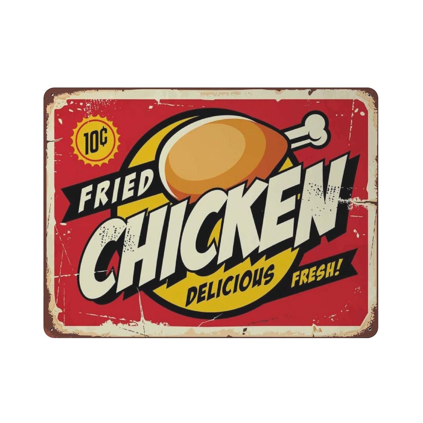 Metal Tin Sign,Fresh Fried Chicken Delicious Vintage Tin Poster Metal Sign Wall Decoration Country Kitchen Home Garage Decor 12"x16"