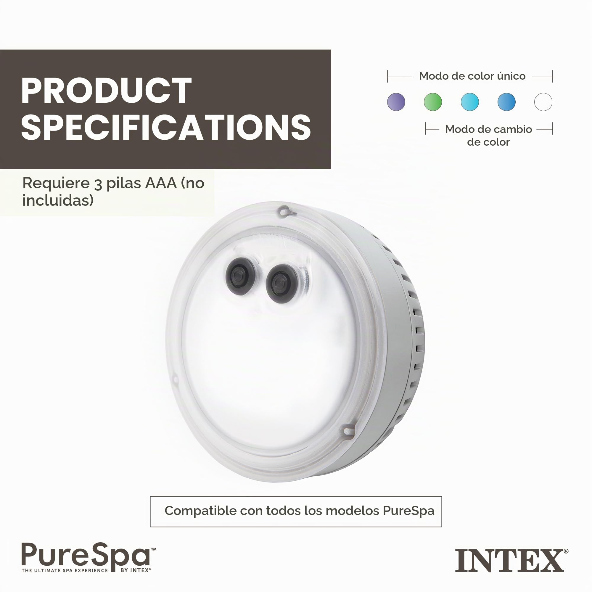 Intex B01NBYH7O8 PureSpa Batería Luz LED Multicolor para Bubble SPA Jacuzzi J, Multicolor
