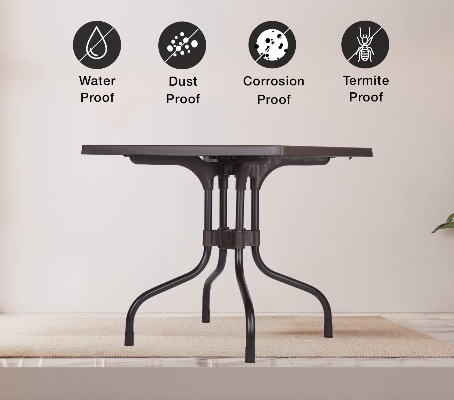 HomiQ Supreme Olive 4 Seater Foldable Square Plastic Dining Table for Cafe, Garden, Office | Indoor&Outdoor Use | (Color: Wenge; Qnt: 1 Pc.) 4