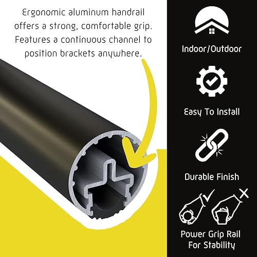 Miniatura 10 de Juego completo de barandilla, con tapas empotradas, perfil redondo de 1.6 pulgadas