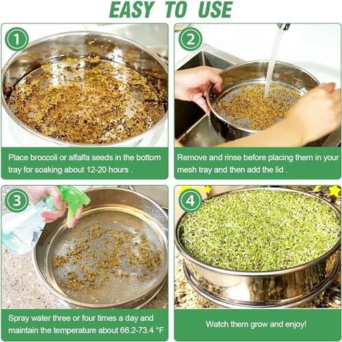 Kit de germinação de sementes de aço inoxidável, bandeja de cultivo de microgreens de 3 camadas de 1