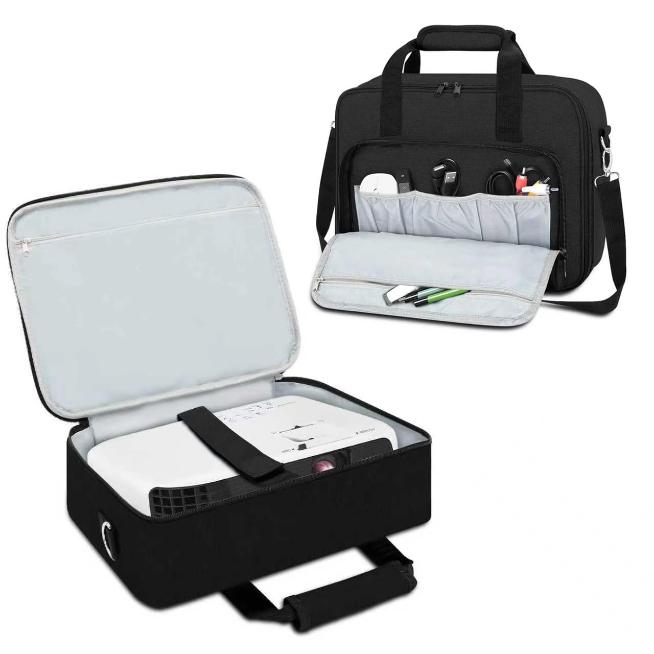 Custodia per proiettore, borsa per proiettore con accessori borse, spallacci regolabili, borsa per il trasporto portatile compatibile con Epson BenQ ViewSonic e mini proiettori (nero)