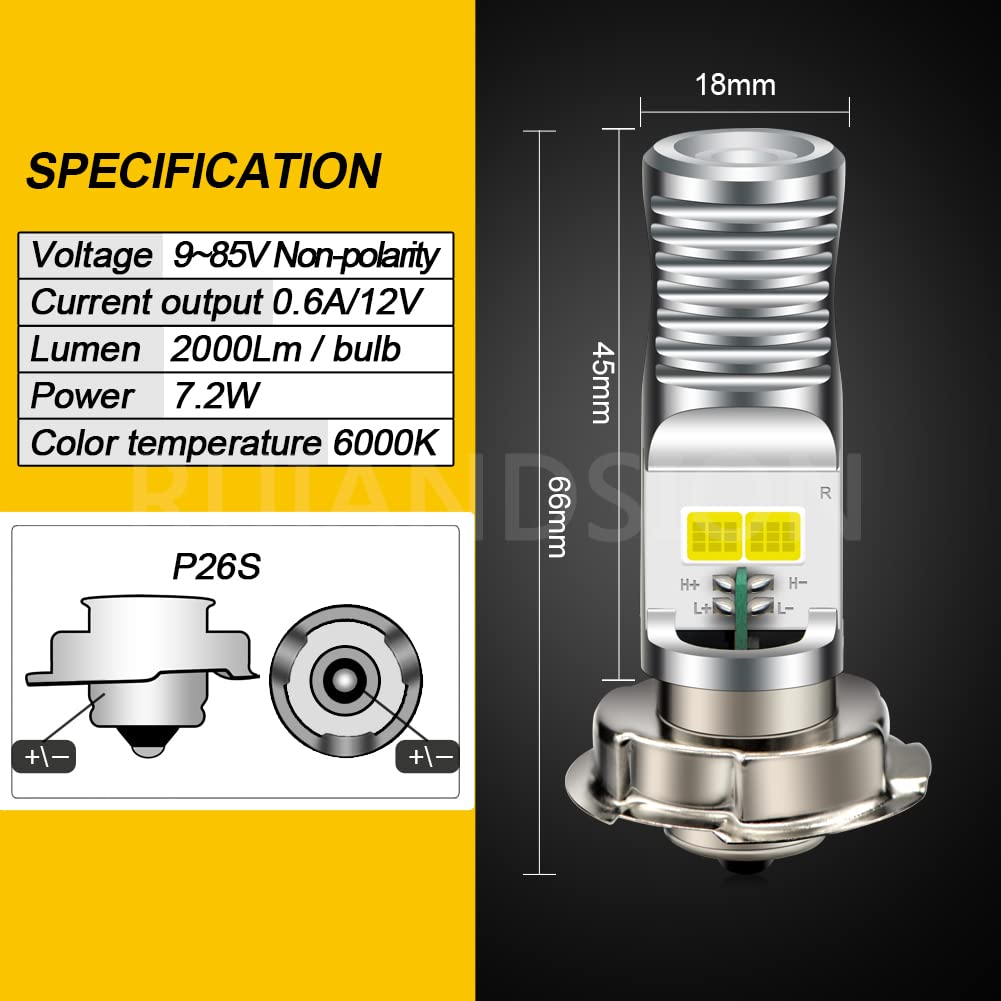 Phare LED P26S Pour Moto/scooter - 1500 Lumens, Blanc 6000K, 10-30V - Ruiandsion
