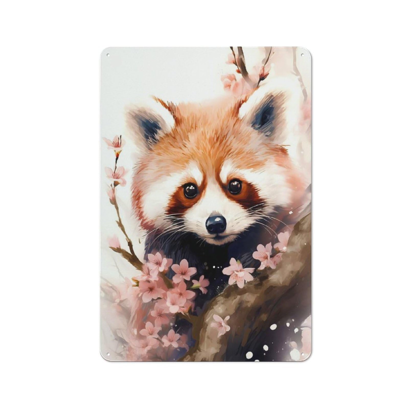 Junmoney Style-21 Tin Wall Plaque 30X20cm With Cherry Blossom Red Panda For Hobby Room Or Studio, For Themed Interiors In Hobby Rooms And Studios