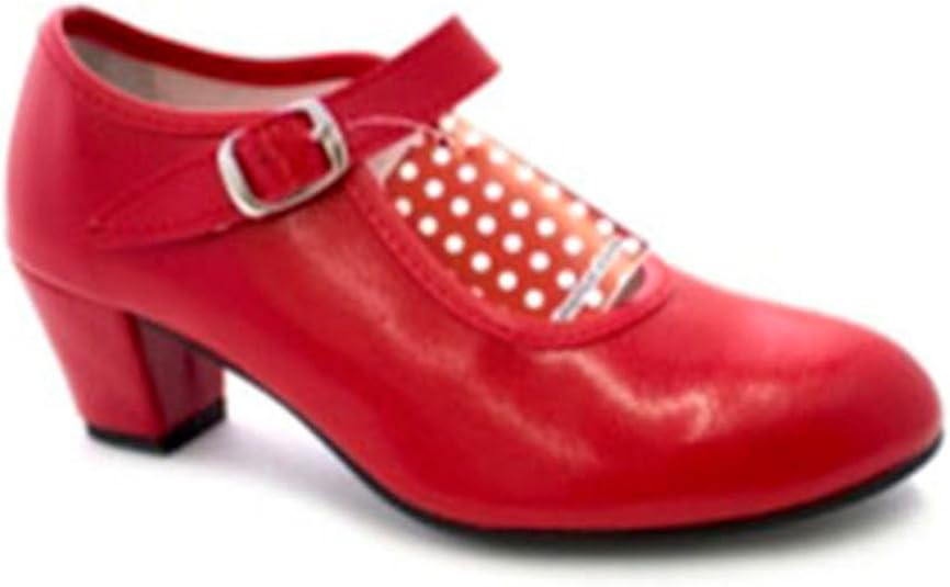 Scarpe Da Flamenco Siviglia - Modello Danka, Pois Bianchi Su Rosso, Per Ragazze E Donne, Taglia 38, Made In Spain