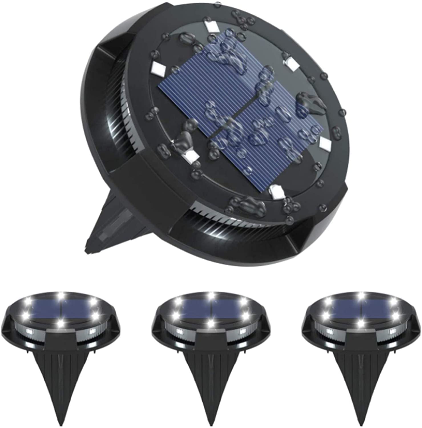 Solar Ground Lights, 4 Szt. Zewnętrzny Dysk Zasilane Energią Słoneczną Światła 10 LED IP65 Wodoodporne Lampy Ogrodowe Ze Światłami Bocznymi Na Patio Na Podwórku