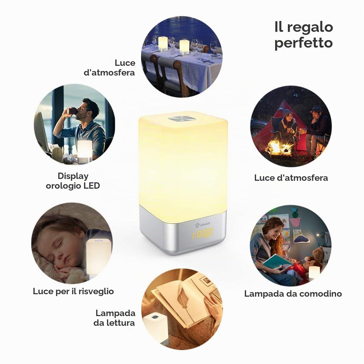 Sveglia luminosa a LED, sveglia luminosa con funzione di alba, touch screen, 5 suoni della natura, sveglia a luce diurna, portatile per la tua buona vita.