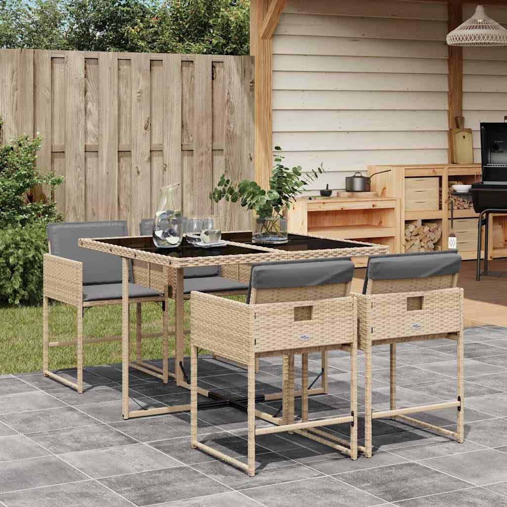 vidaXL Set de Comedor de Jardín con Cojines 5 pzas, Mesa y Sillas de Cena, Conjunto de Muebles para Patio Terraza, Ratán Sintético Beige Mezcla