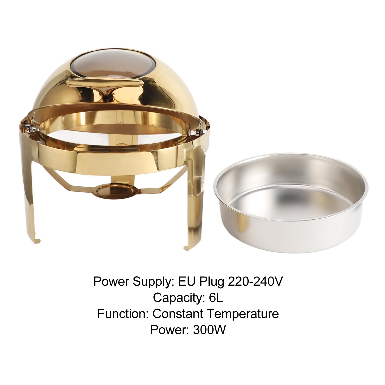 POENVFPO Calentador de Alimentos de Acero Inoxidable Dorado de 6L para Buffet, Plato de Frotamiento, para Catering, Eventos y Fiestas (Sartén de 2 compartimentos)