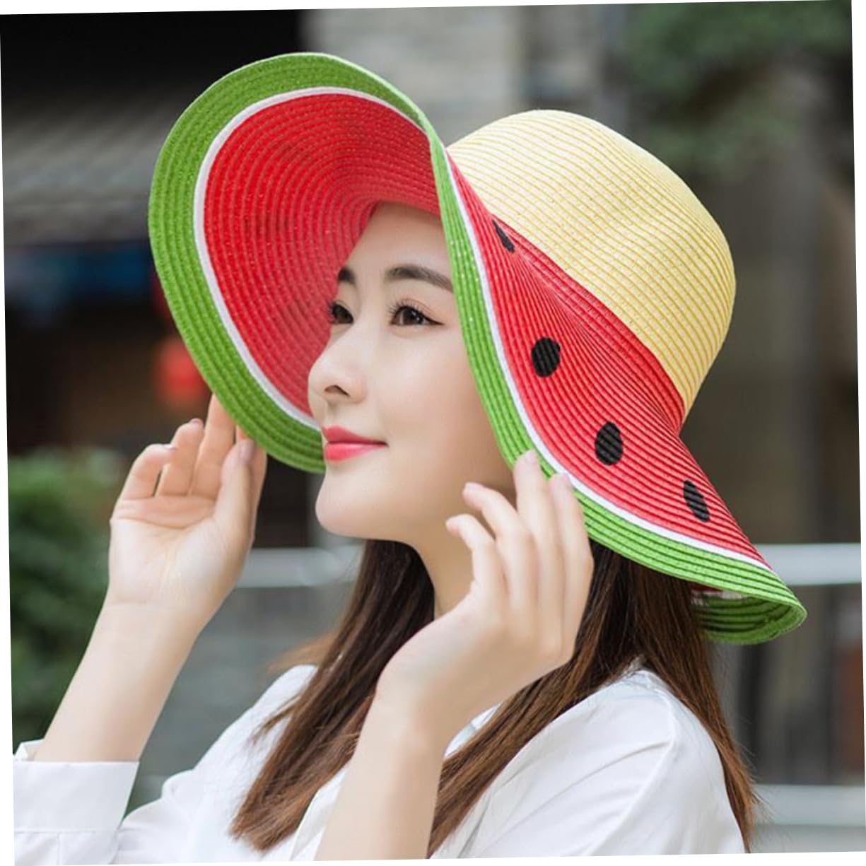 Healifty Sombrero de Paja Chino Tejido a Mano Diseño de Sandía para Niña, Decoracion Verano, Sombrero de Playa Ligero y Transpirable Adecuado para Actividades al Aire Libre