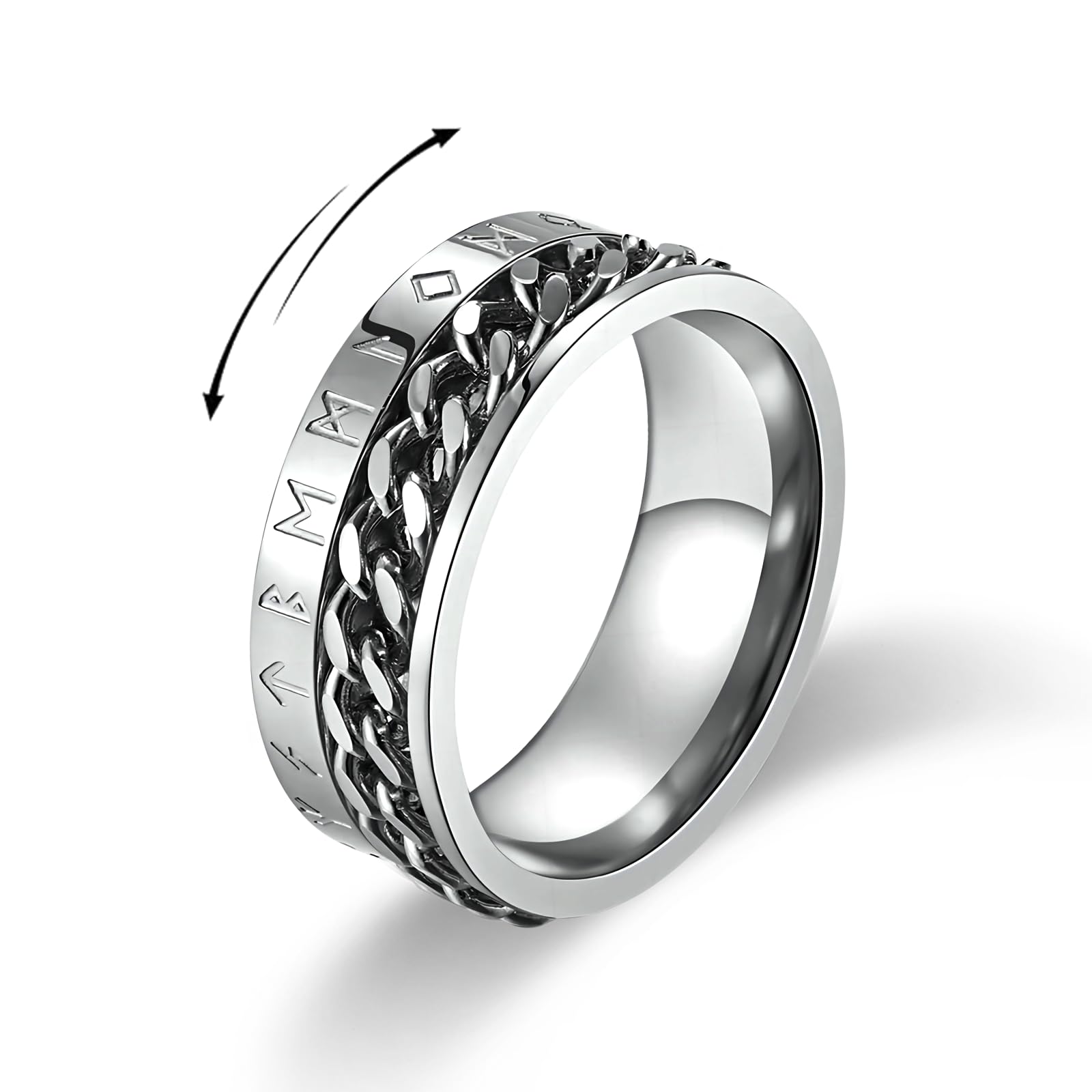 Fidget Ring for Men, Stainless Steel Spinner Men’s Ring with Viking Rune, Anxiety Calm Mood Rotatable Ring, Mens Jewellery Gift for Father's Day/Valentine's Day/Christmas/Engagement/Wedding
