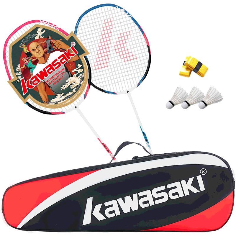 A1 TAAN Kawasaki Badmintonschläger Graphit Badminton Set Profi Badminton schläger Leichtgewicht für Sport, Training und Unterhaltung mit 3 Federbälle, 2 Griffbänder & Schlägertasche