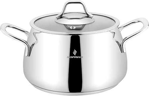 Venus - Olla profunda de acero inoxidable con tapa de vidrio, olla de sopa profunda adecuada para estufa de inducción (5.3 cuartos de galón (5